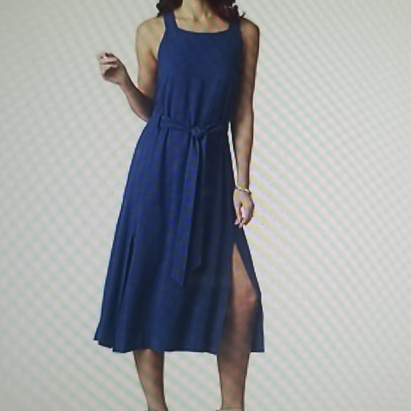 Gilli Dresses & Skirts - GILLI DENIM JEAN LINEN SLEEVELESS BELTED BLUE MIDI DRESS S